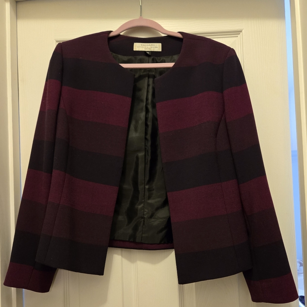 Tahari Purple Striped Blazer 10P